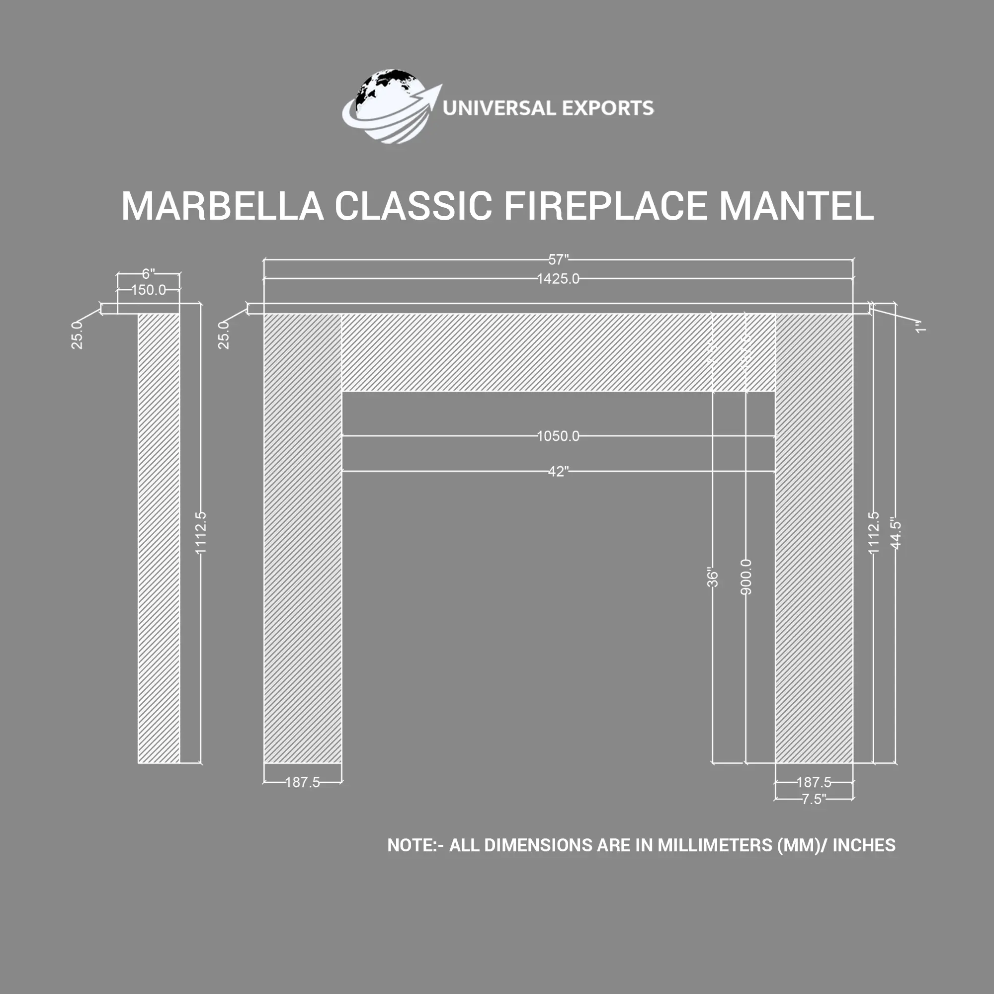 Marbella Classic Marble and Sandstone Fireplace Mantel Size Universal Exports