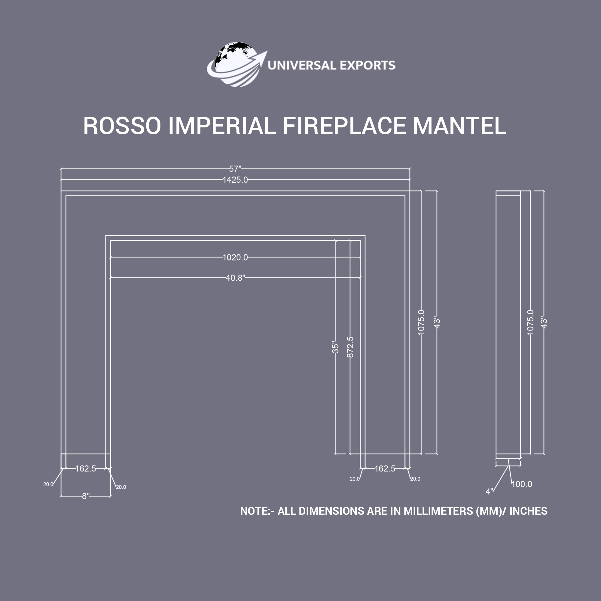 Rosso Imperial Mantel Marble Fireplace Size Universal Exports
