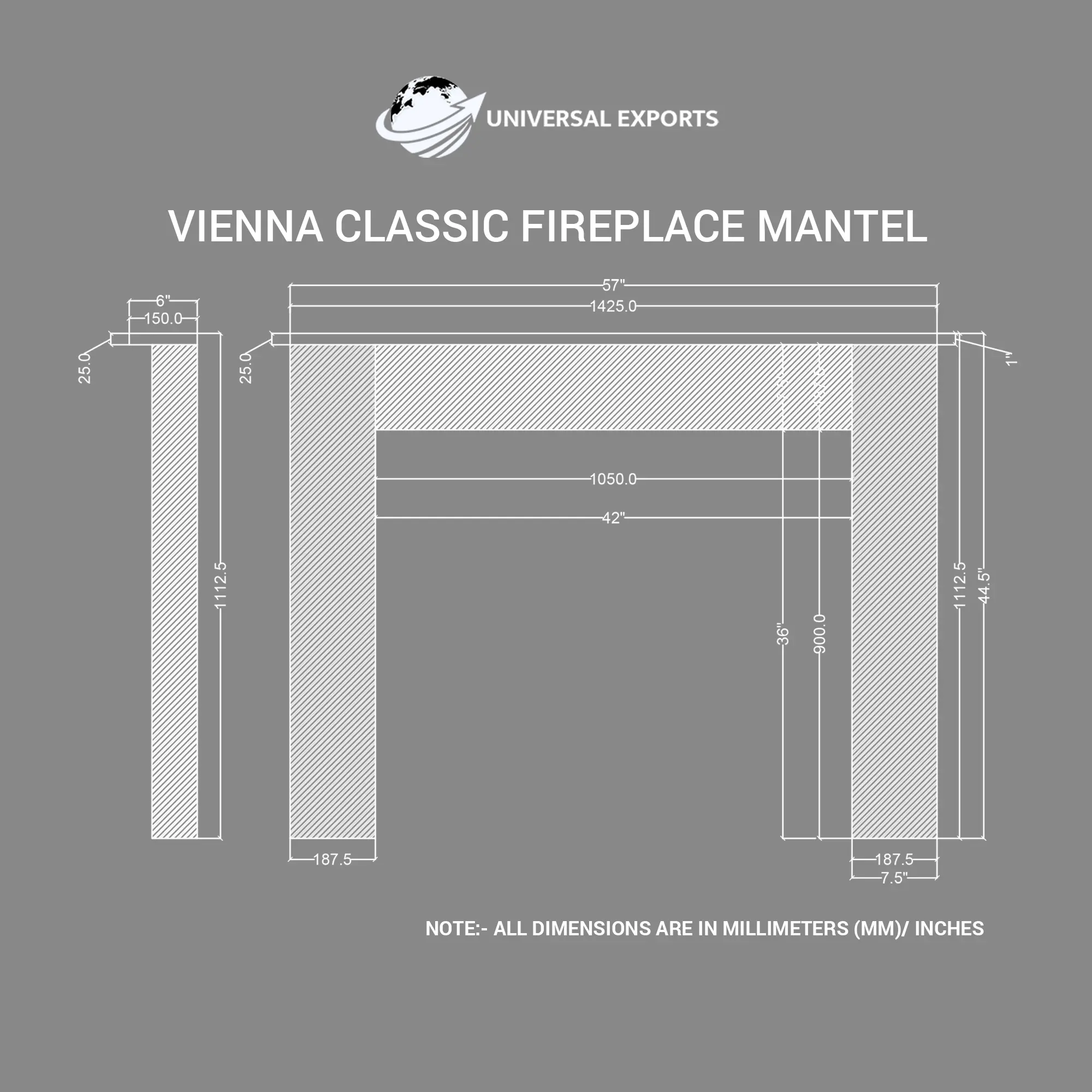 Vienna Classic Marble and Sandstone Fireplace Mantel Size Universal Exports