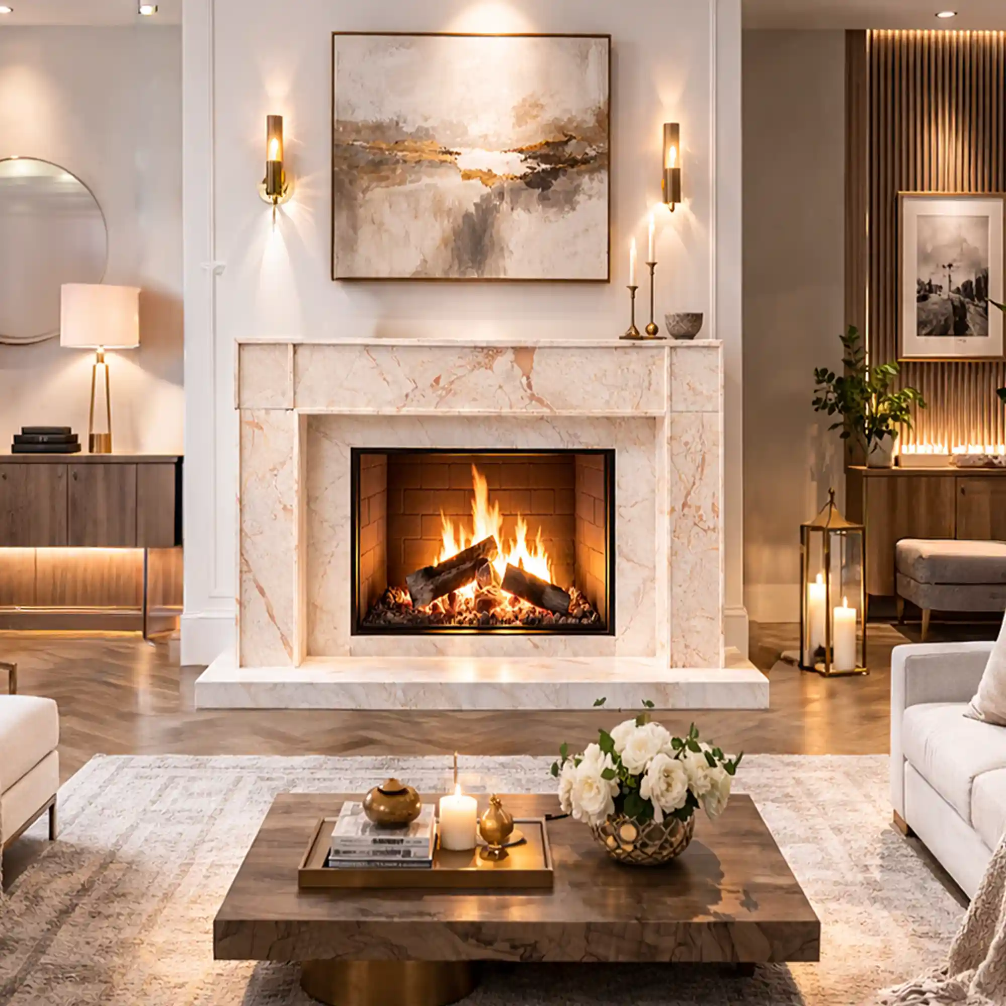 Blush Vein Breccia Marble Fireplace Mantel Surround