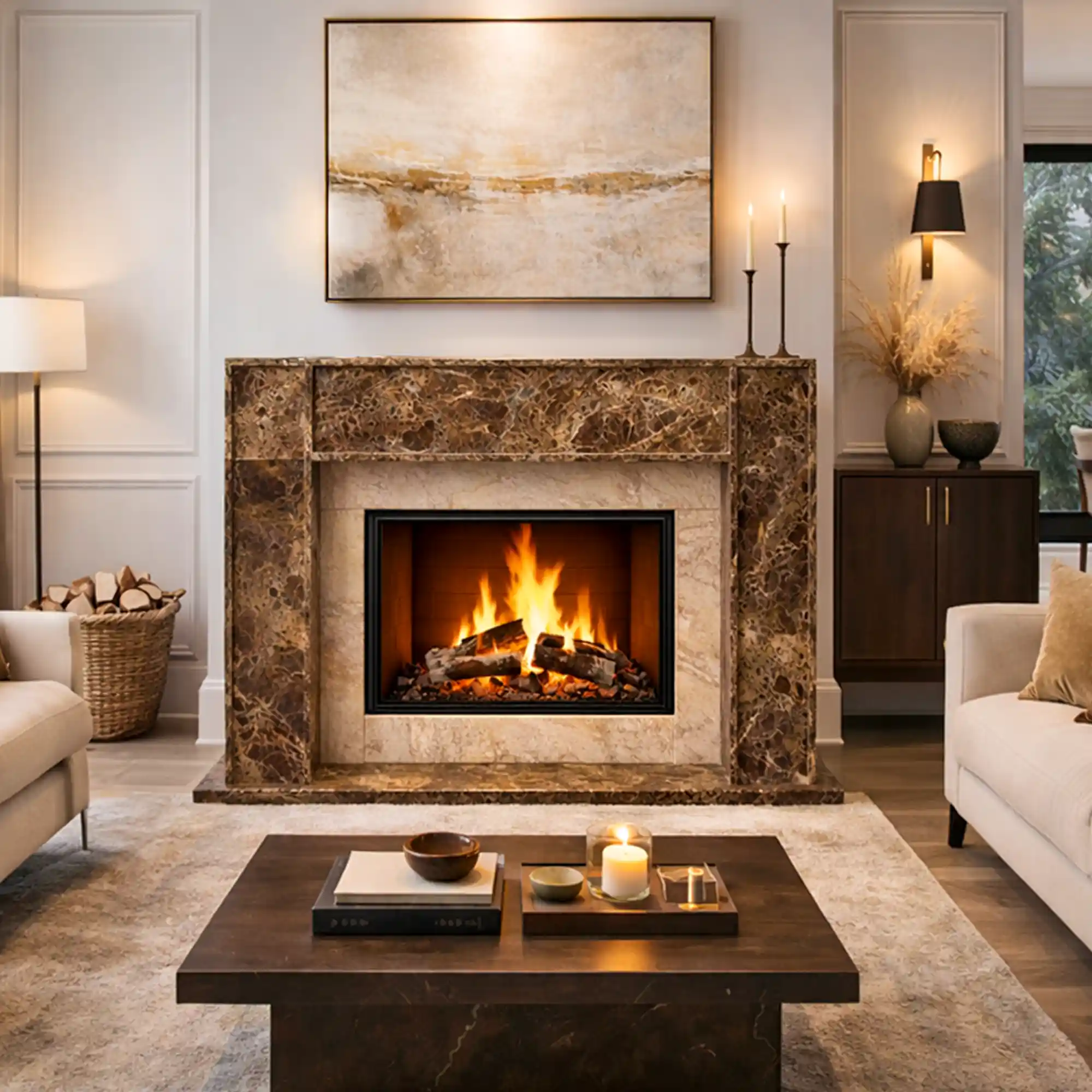 Dark Emperador Marble Fireplace Mantel Surround