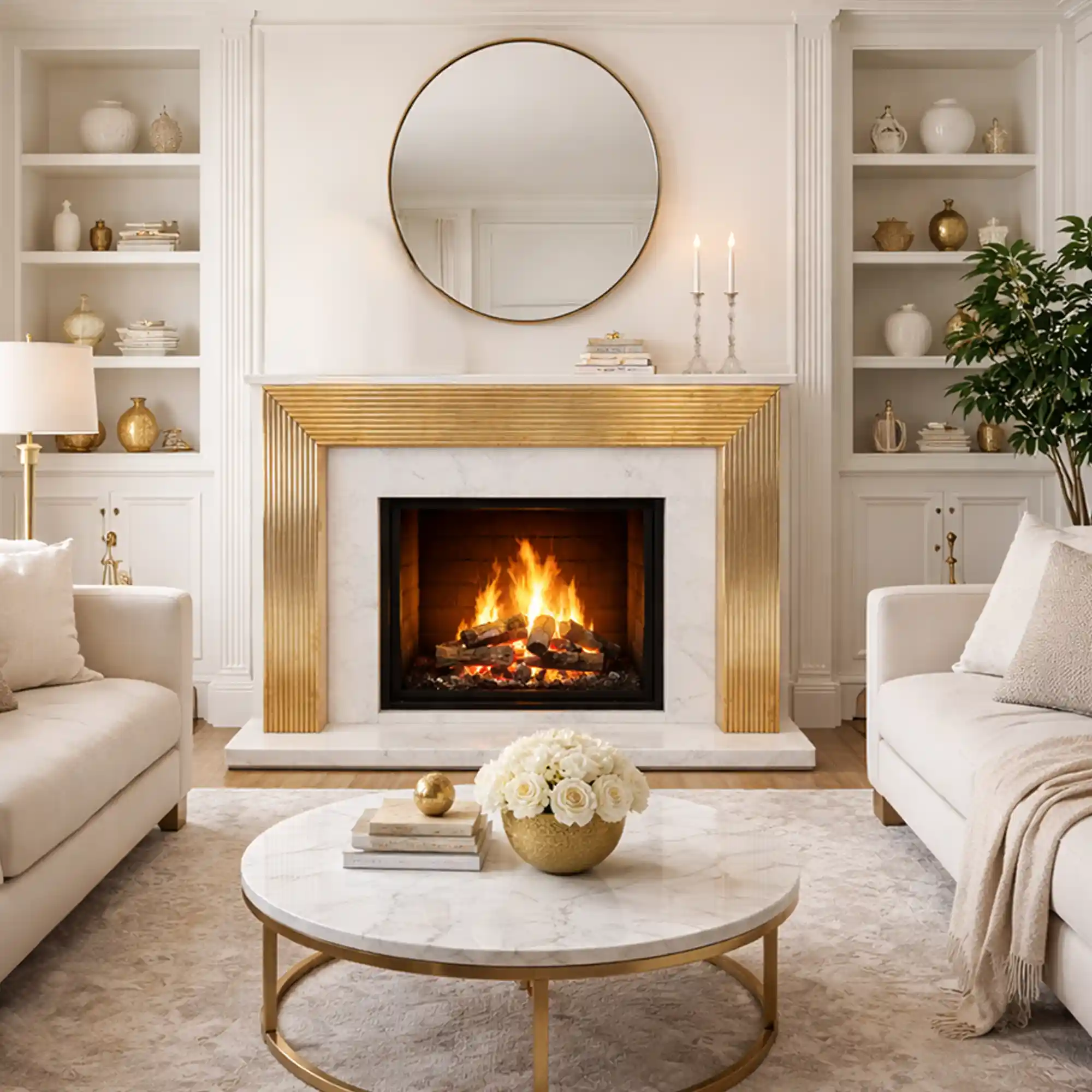 Fluted Brass Fireplace Mantel Surround