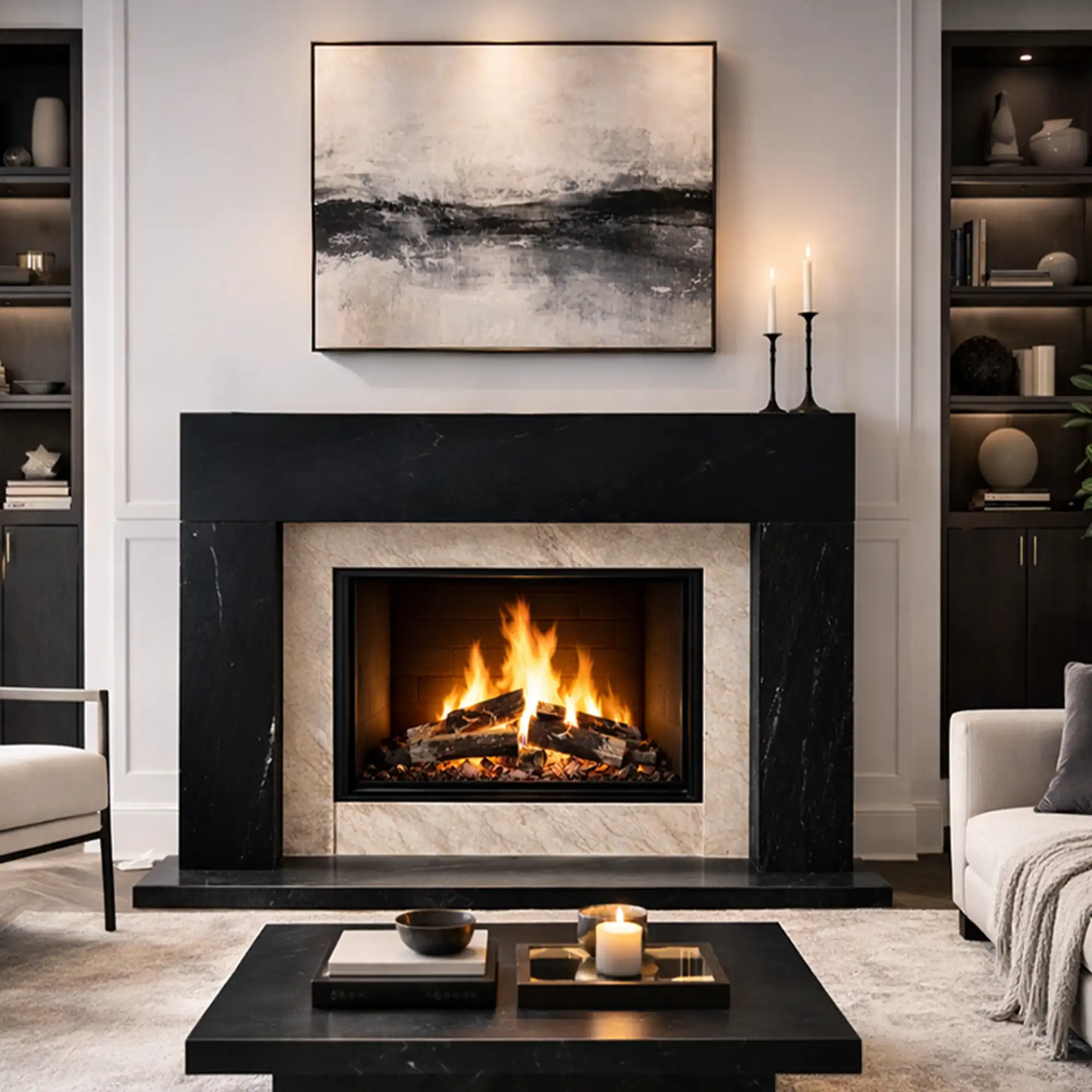 Noir Black Marble Fireplace Mantel Surround