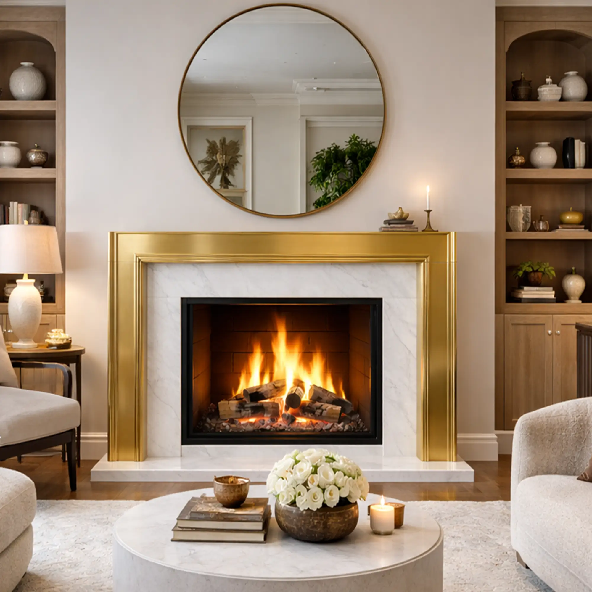 Satin Brass Fireplace Mantel Surround