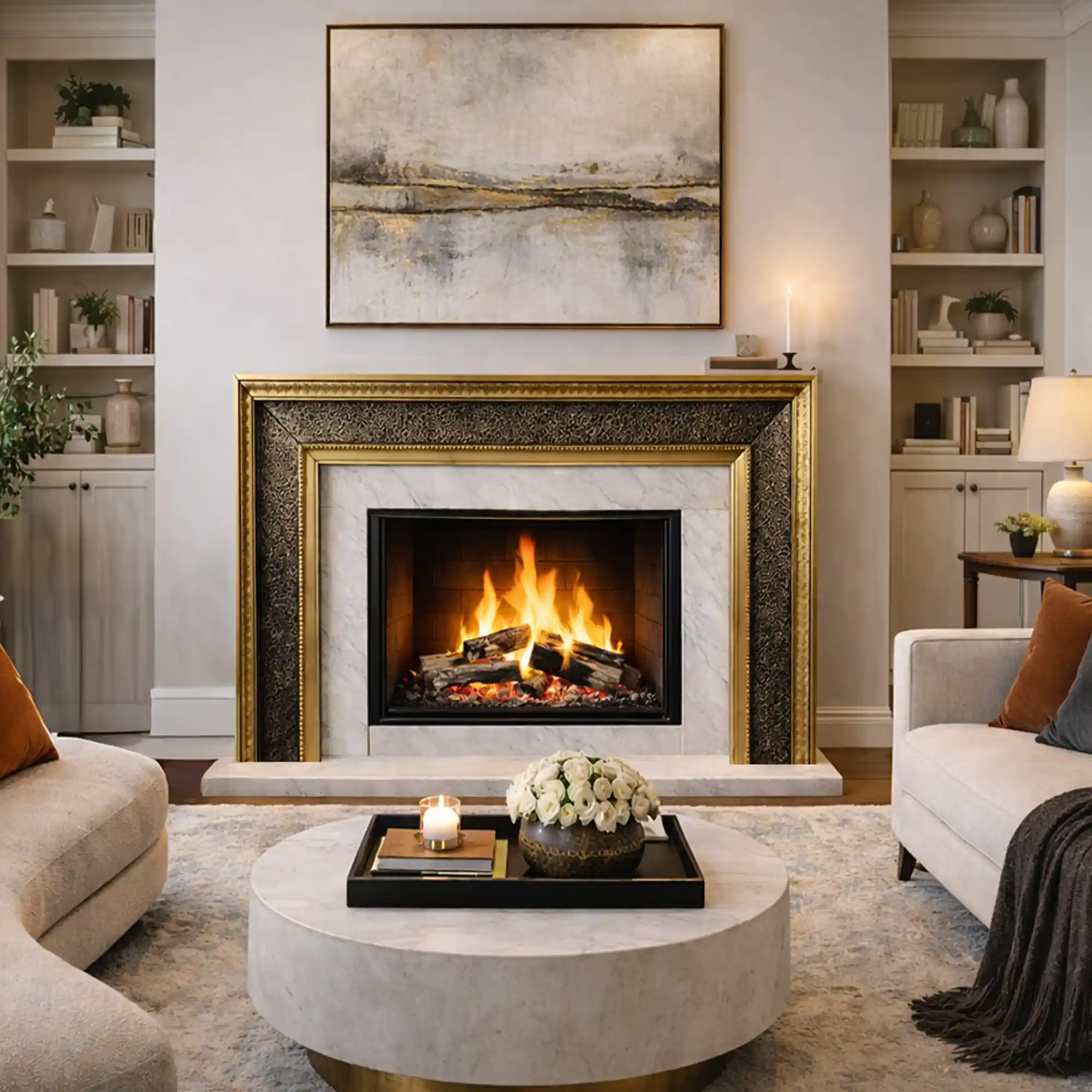 Textured Metal and Brass Fireplace Mantel Surround